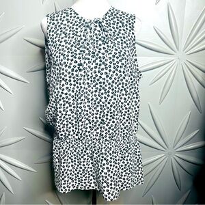 Alfani White Navy Floral Tie-Neck Sleeveless Blouse